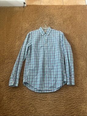 Men's Land’s End Blue and White Check Button-Down Shirt